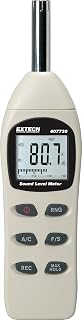 Extech 407730 Digital Sound Level Meter, 40 to 130dB, A/C Weighting | 0.1dB resolution, 2dB accuracy, analog bargraph, max/min, max hold, auto power off, windscreen