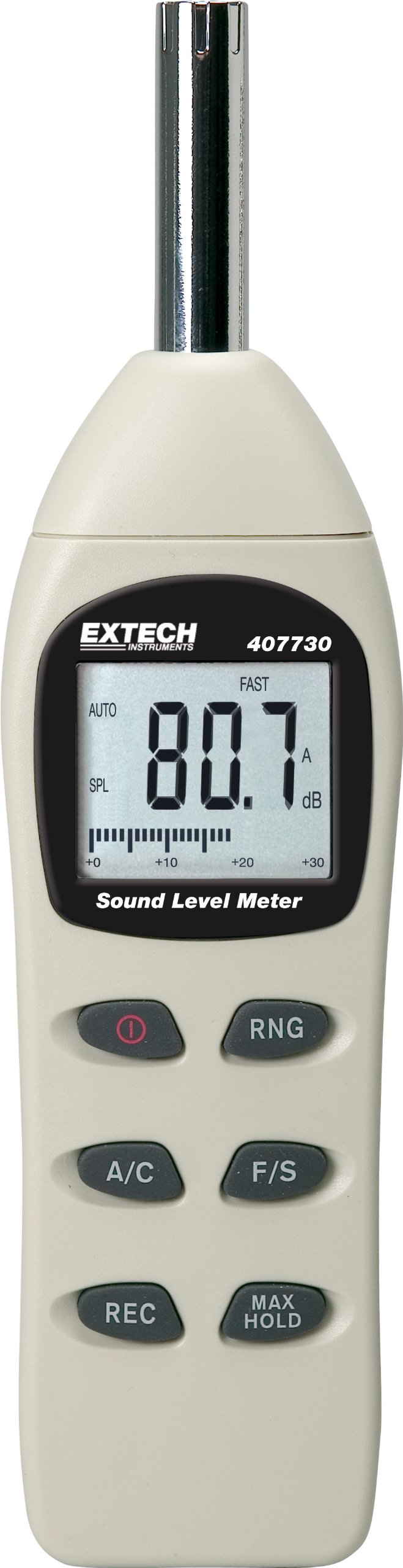 Extech 407730 Digital Sound Level Meter, 40 to 130dB, A/C Weighting | 0.1dB reso