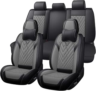 Car Seat Covers Full Set for Toyota Tacoma 2000-2026, Anti-Slip Full Coverage Car Seat Covers, Waterproof Nappa Leather Car Seat Cover Sets(5 Seats with Headrests/Black Gray)