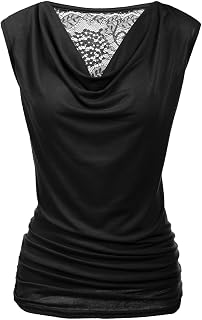 Zeagoo Women's Ruched Cowl Neck Tank Top Sleeveless Stretch Blouse Side Shirring