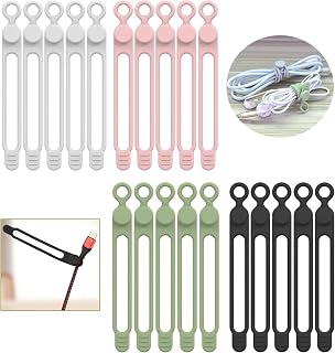【20 Pack】UMUST Cable Ties, Elastic Silicone Cable Organizer, Cable Management Organizer for Bundling and Fixing, Reusable Cable Ties for Office, Home, Car, Etc(Black,