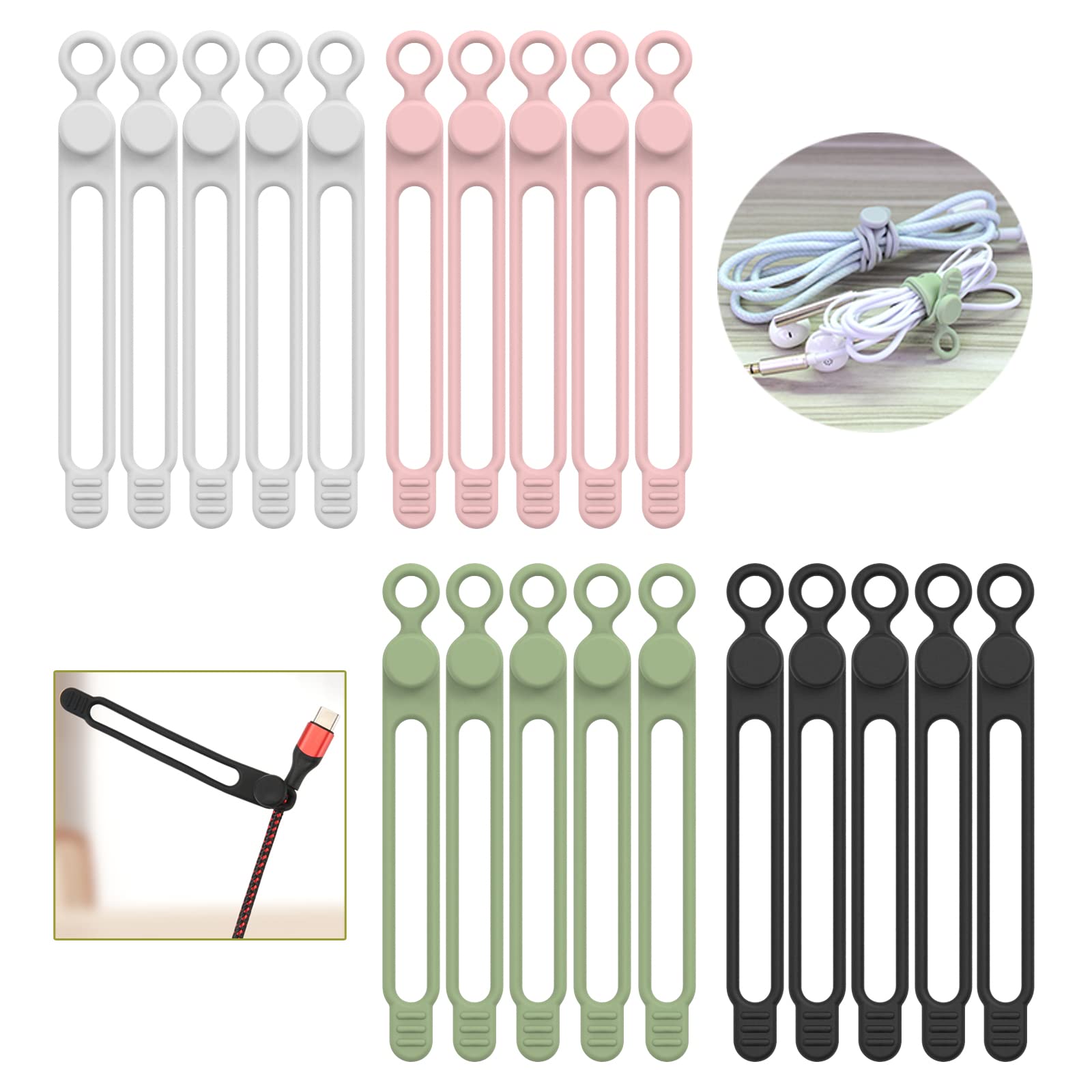 【20 Pack】UMUST Cable Ties, Elastic Silicone Cable Organizer, Cable Management Or
