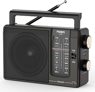 PRUNUS J-03 AM FM Radio Portable Plug in Wall&AA Battery for Home/Outdoor | Large Speaker Excellent Sound, Excellent Reception 19.5 ant, Large Tuning Knobs for Easy to Use,Gifts for Seniors