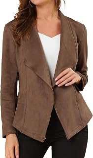 Allegra K Womens Faux Suede Draped Lapel Open Front Jacket Casual Fashion Suede Blazer Jacket