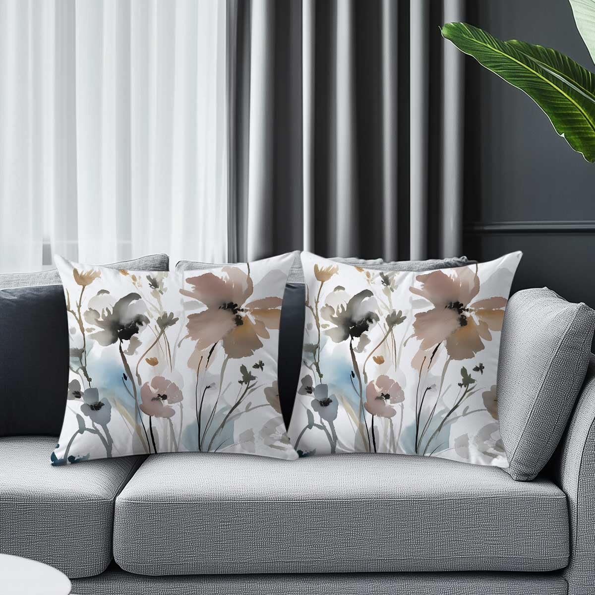 2 Pieces Vintage Flower Decorative Throw Pillow Covers 18x18 Inch Double-Sided T