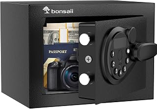 Bonsaii Security Safe Box With Electronic Keypad 0.231 Cu.Ft for Valuables | SPHC steel, 2 reinforcement bolts & hidden hinges, USB-C backup power, 9.06"x6.69"x6.69", fits cash/jewelry/documents
