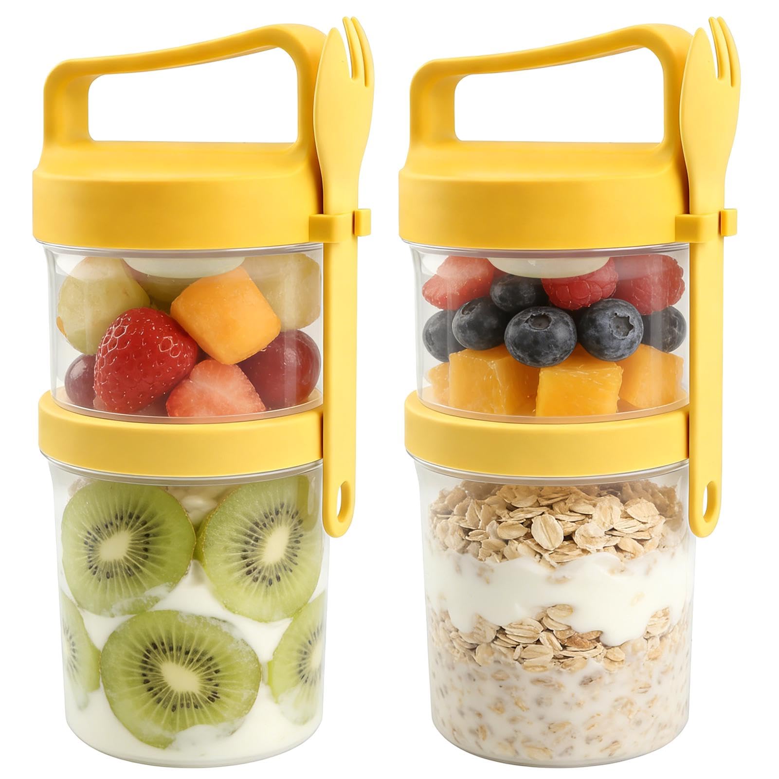 2 Pack Overnight Oats Containers with lids, 31 oz Dual-Layer yogurt containers w
