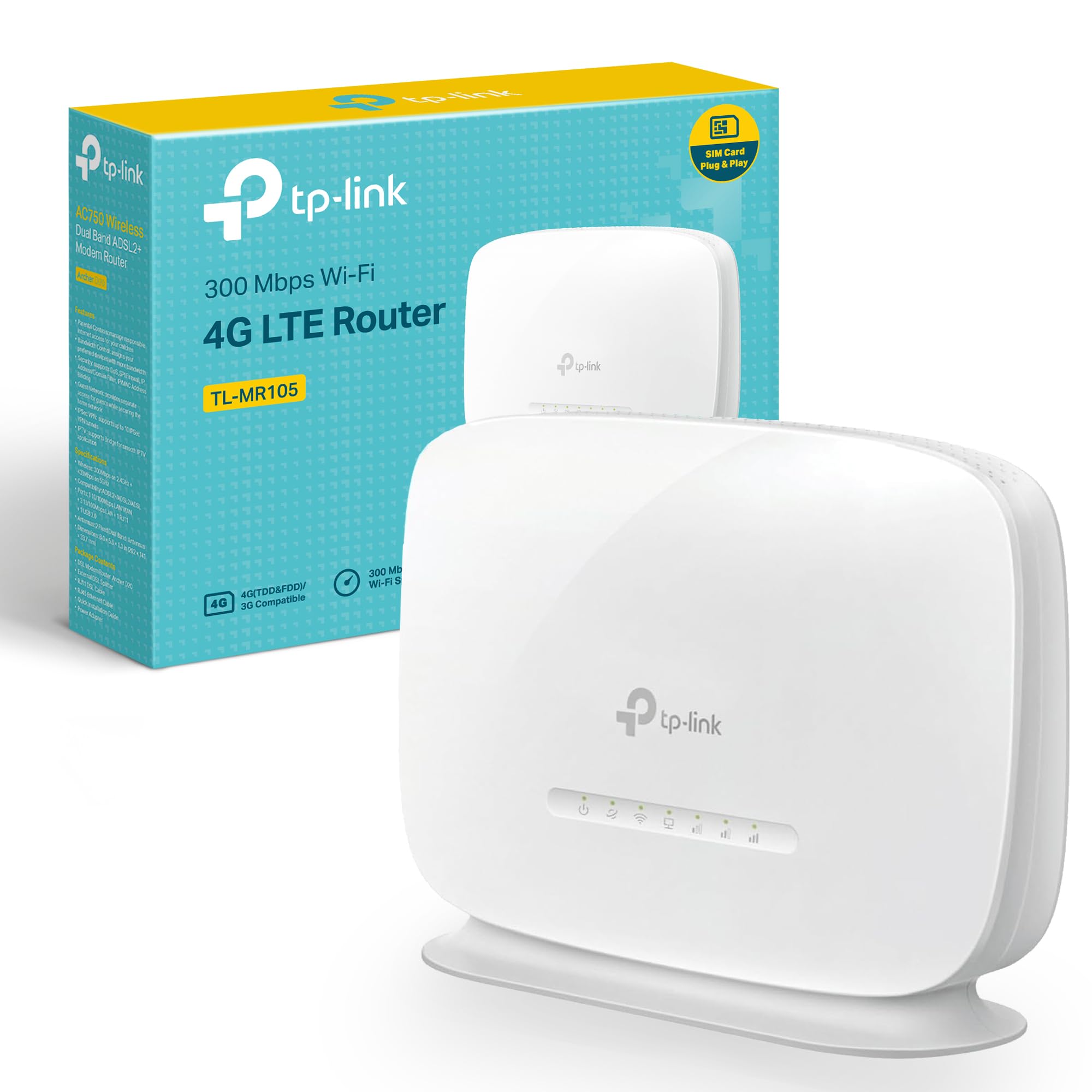 TP-Link TL-MR105 4G Router with SIM Slot, N300 Portable WiFi | 2 LAN/WAN Ports f