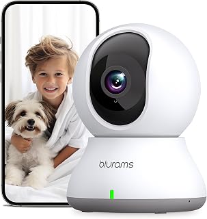 blurams Security Camera, 2K Indoor Camera 360-degree Pet Camera for Home Security w/ Motion Tracking, Phone App, 2-Way Audio, IR Night Vision, Siren, Works with Alexa & Google Assistant,White
