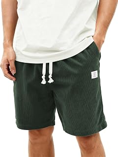 HOTake Mens Corduroy Shorts Casual 7" Elastic Waist Drawstring Summer Beach Loose Shorts