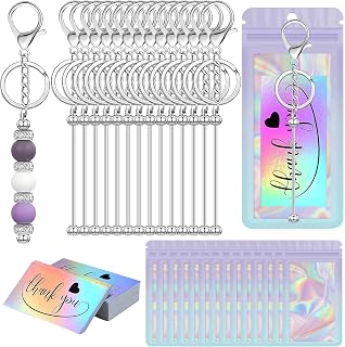YUESEK 42/84/126 Pcs Beadable Keychain Bars Bulk Blank DIY Beaded Keychain Making Supplies with Bag Thank You Card