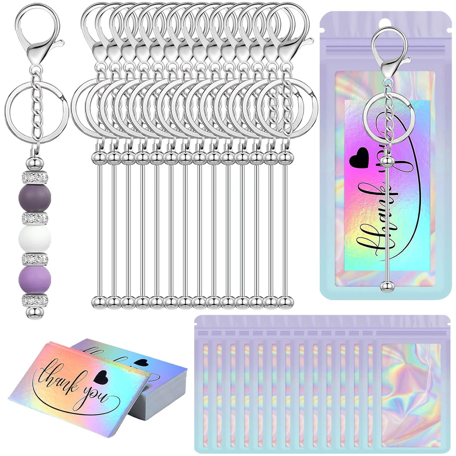 YUESEK 42/84/126 Pcs Beadable Keychain Bars Bulk Blank DIY Beaded Keychain Makin