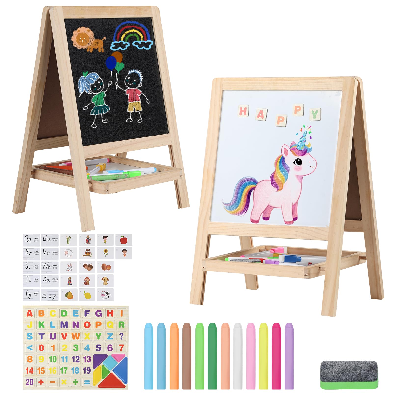 Tabletop Painting Wooden Art Easel for Kids - 4-in-1 Double-Sided Drawing Board 