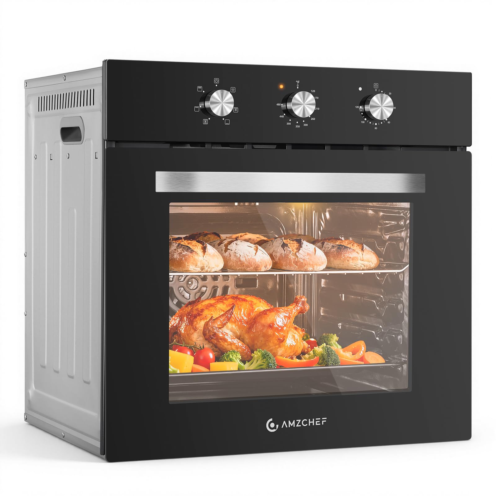 AMZCHEF 24" Single Wall Oven Electric 2800W Convection 2.72 Cu.Ft. | Black Glass