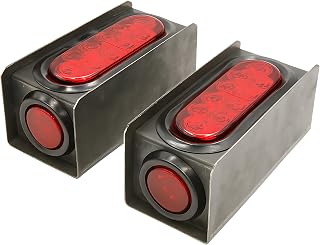 PEAKTOW PTL0434 Trailer Truck Steel Light Boxes with 6 Inches LED Red Oval Tail Light & 2 Inches LED Red Round Side Lights–Pack of 2