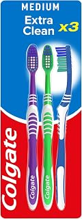 Colgate Extra Clean Medium Manual Toothbrush 3pk | With a Cleaning Tip for Back Teeth and a Tongue Cleaner for Fresher Breath