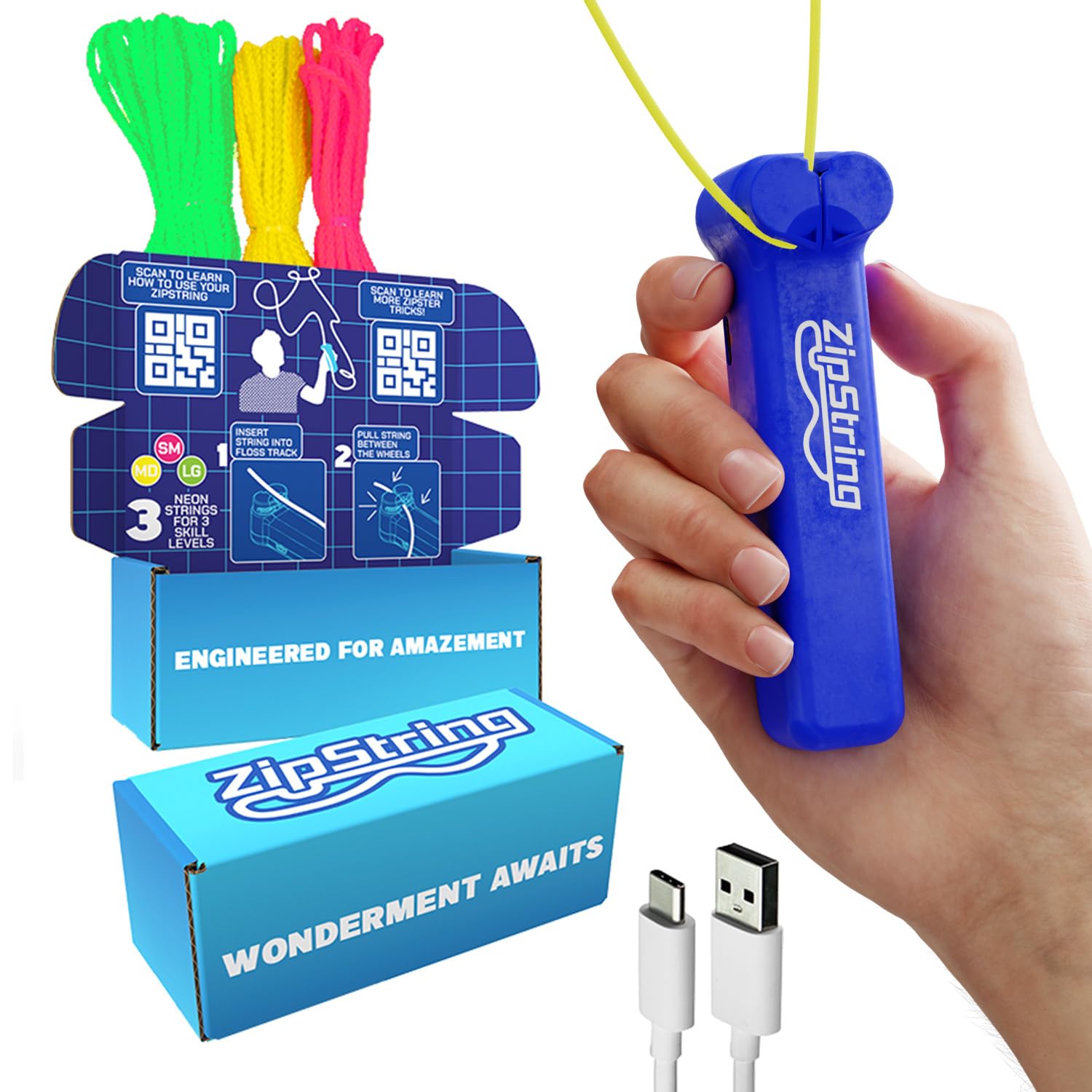 ZipString Original Rope Launcher Toy, Bold Blue | As Seen on Shark Tank, For Kid