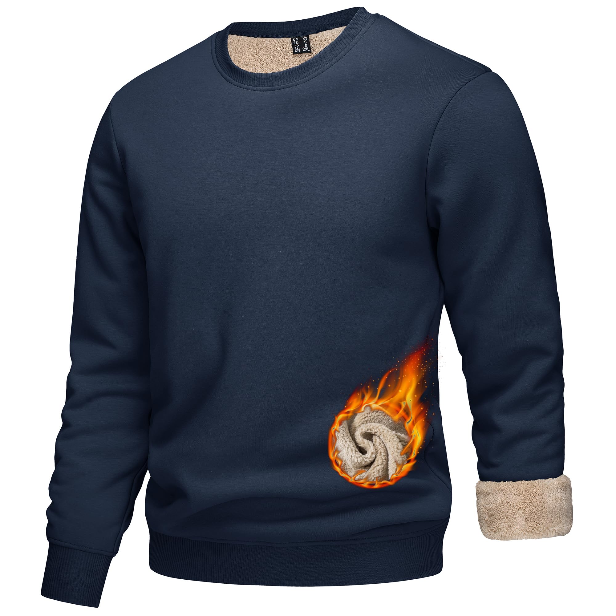 KEFITEVD Men‘s Sweatshirts Fleece Jumpers Thermal Winter Work Pullover Crew Neck
