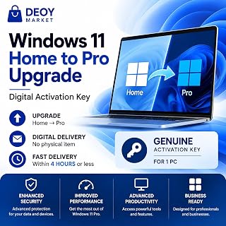 DEOY Market Compatible with Windows 11 Home to Pro Upgrade Activation Key – 1 PC – Digital Delivery