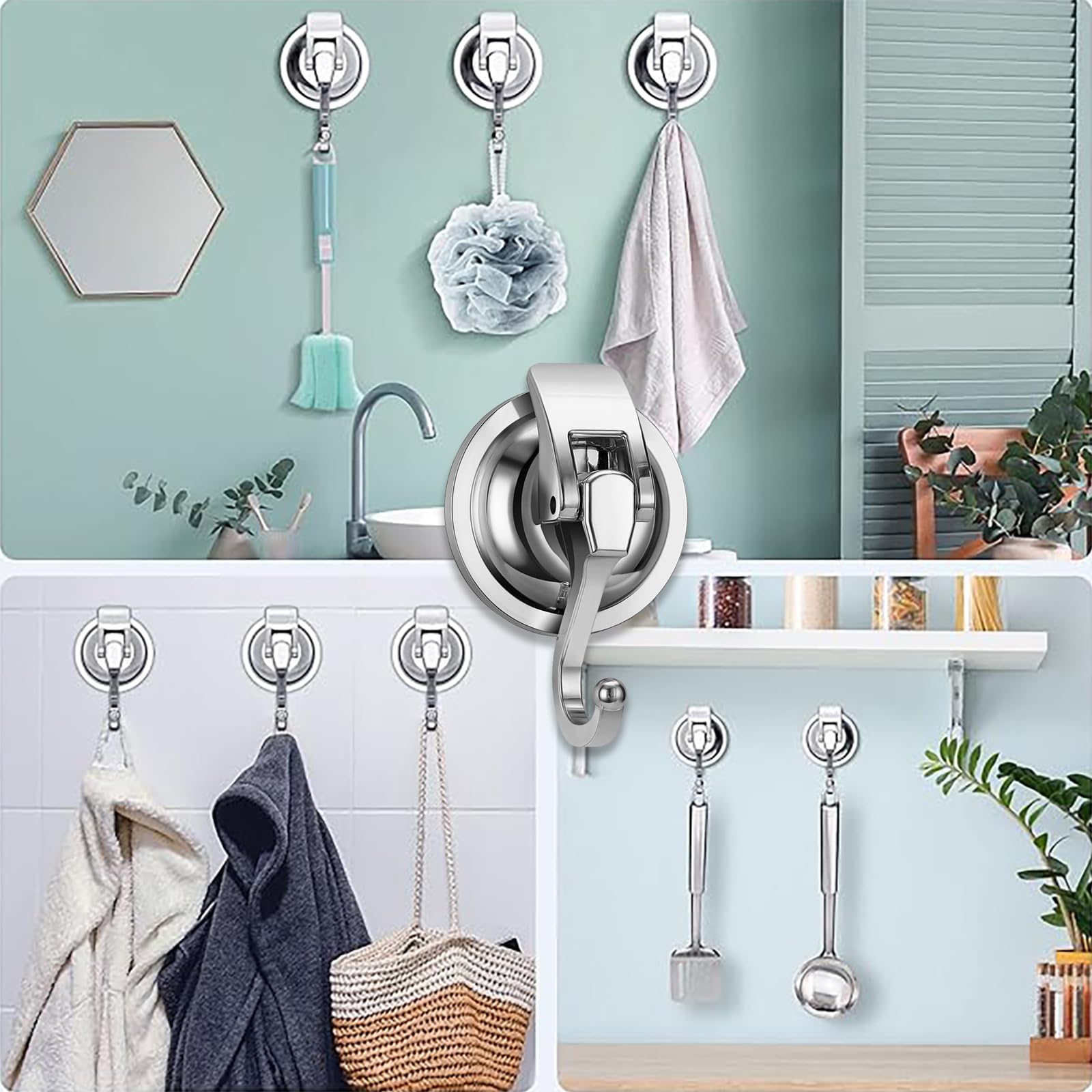 STRONG SUCTION HOOK - No Drill Vacuum Adhesive Wall Hooks, Reusable Stick-on Hoo