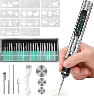 Engraving Pen, 3-Speed USB Rechargeable Cordless Tool, Silver | 37 Bits for Wood, Glass, Stone, Leather & Plastic | Ideal for DIY Crafts, Jewelry Making & Custom Gifts