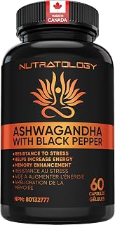 Nutratology® Organic Ashwagandha Supplement | 650mg Per Capsule | 60 Count | Supports Resistance to Stress | With Black Pepper For Enhanced Absorption | Vegan | Capsules | Made In Canada