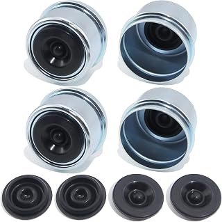 GREPSPUD 4pcs 1.98'' Trailer Hub Dust Caps for 2000 3500 lb Boat RV Trailer | Spindle Bearing Grease Covers with Extra Rubber Plugs, Galvanized Dust Cups, Anti Rust, for Dexter EZ Lube Utility Trailers