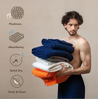 Luxury Organic Japanese Cotton Waffle Bath Towel | Thick, Absorbent, Quick Dry Bathroom Towels for Shower, Sauna, Onsen| Hotel & Spa Quality, Gift-Ready (Ocean Blue, Bath Sheet (2 Pack))