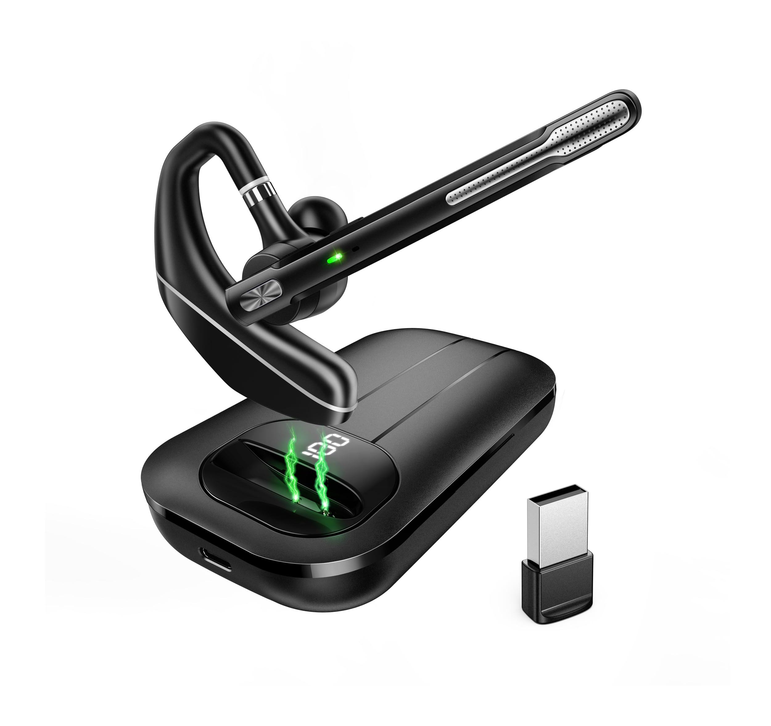 EKVANBEL Bluetooth Headset V5.3, Wireless Earpiece with 1000mAh Charging Case, 9