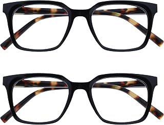 OPULIZE KOI Reading Glasses 2 Pack - Large Rectangular Frame - Black - Mens Womens - Spring Hinges - RR50-1 - +1.00