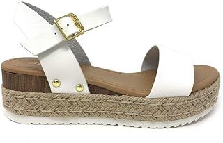 Soda CLIP ~ Espadrillas da donna con punta aperta e cinturino alla caviglia, bianco, 40.5 EU