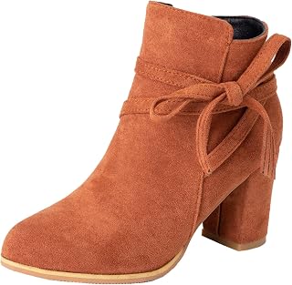 Onewus Women's Square Heel Pretty Bow Ankle Boots