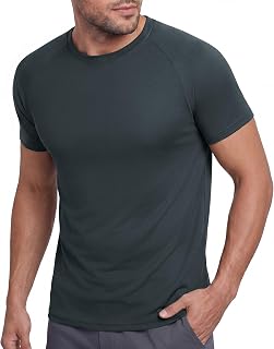 BOOJO Mens Workout T-Shirts - Black Quick Dry Moisture Wicking Crew Neck Short Sleeve Gym Athletic Running T-Shirt