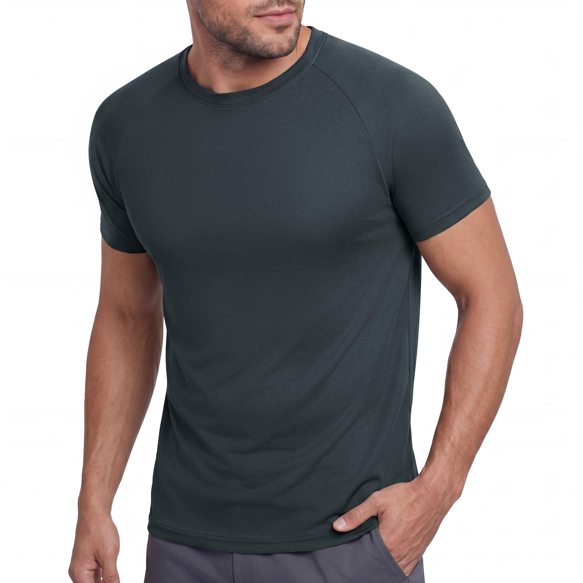 BOOJO Mens Workout T-Shirts - Black Quick Dry Moisture Wicking Crew Neck Short S