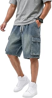 EMMIOL バギージーンズ ショーツ メンズ Y2K Jorts カーゴ リップド ゴムウエスト ショーツ