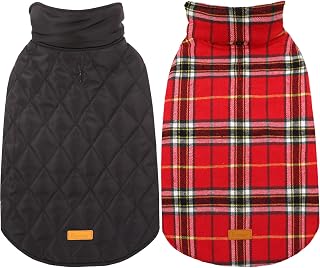 Kuoser Waterproof Dog Coat, Warm Reversible Dog Jacket with Leash Hole