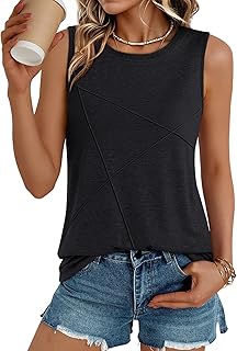 Women Summer Casual Loose Fit Sleeveless Crew Neck Tank Tops