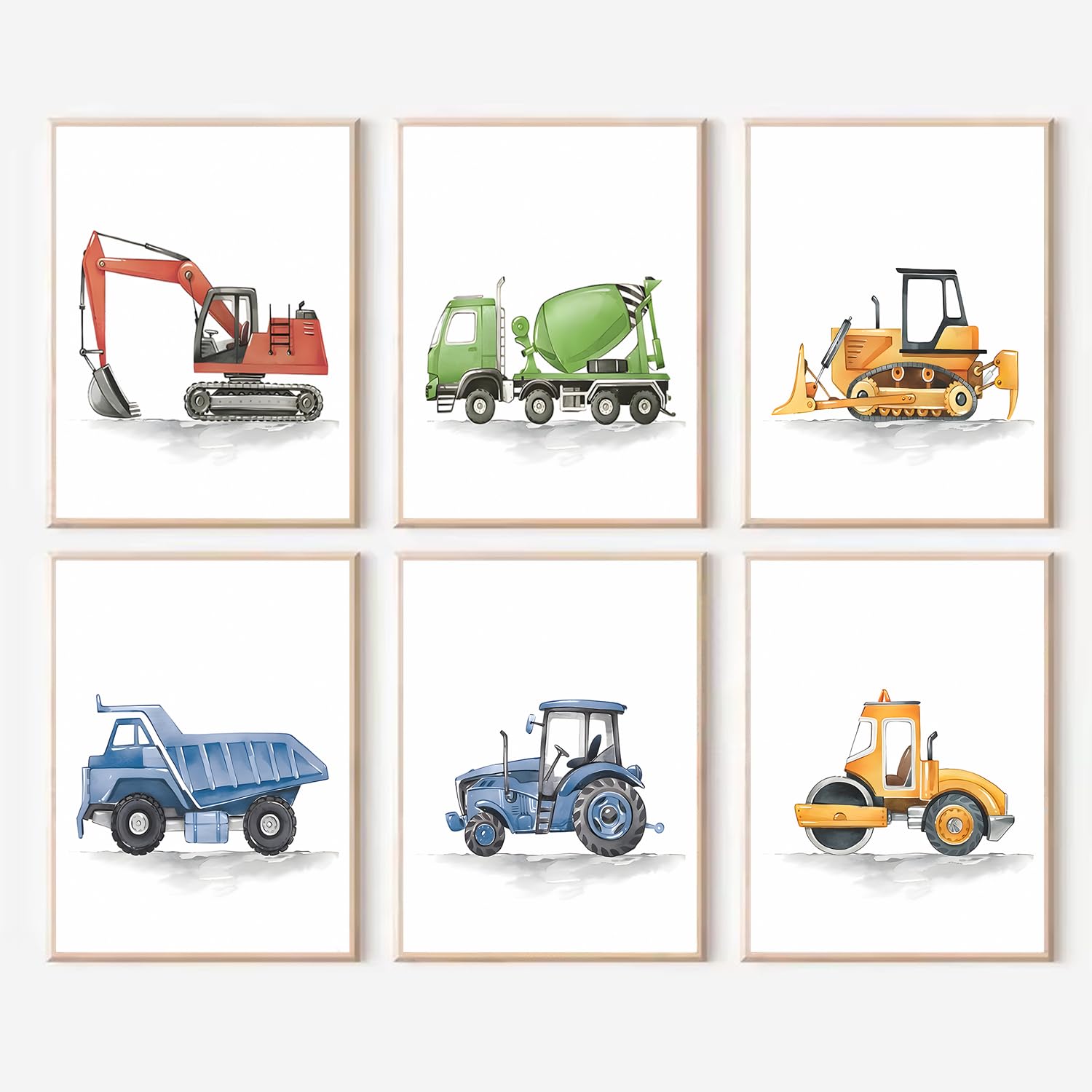 QBZWART Cartoon Construction Truck Canvas Wall Art,Watercolor Truck Print for Bo