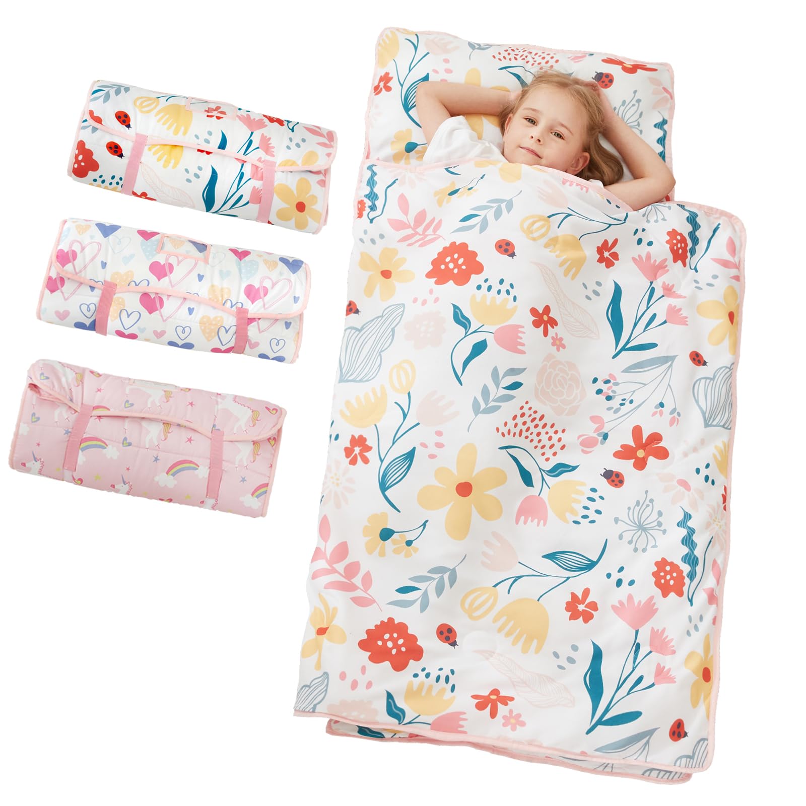 Toddler Nap Mat, Kids Sleeping Bag with Pillow & Minky Blanket, Boys Girls Extra