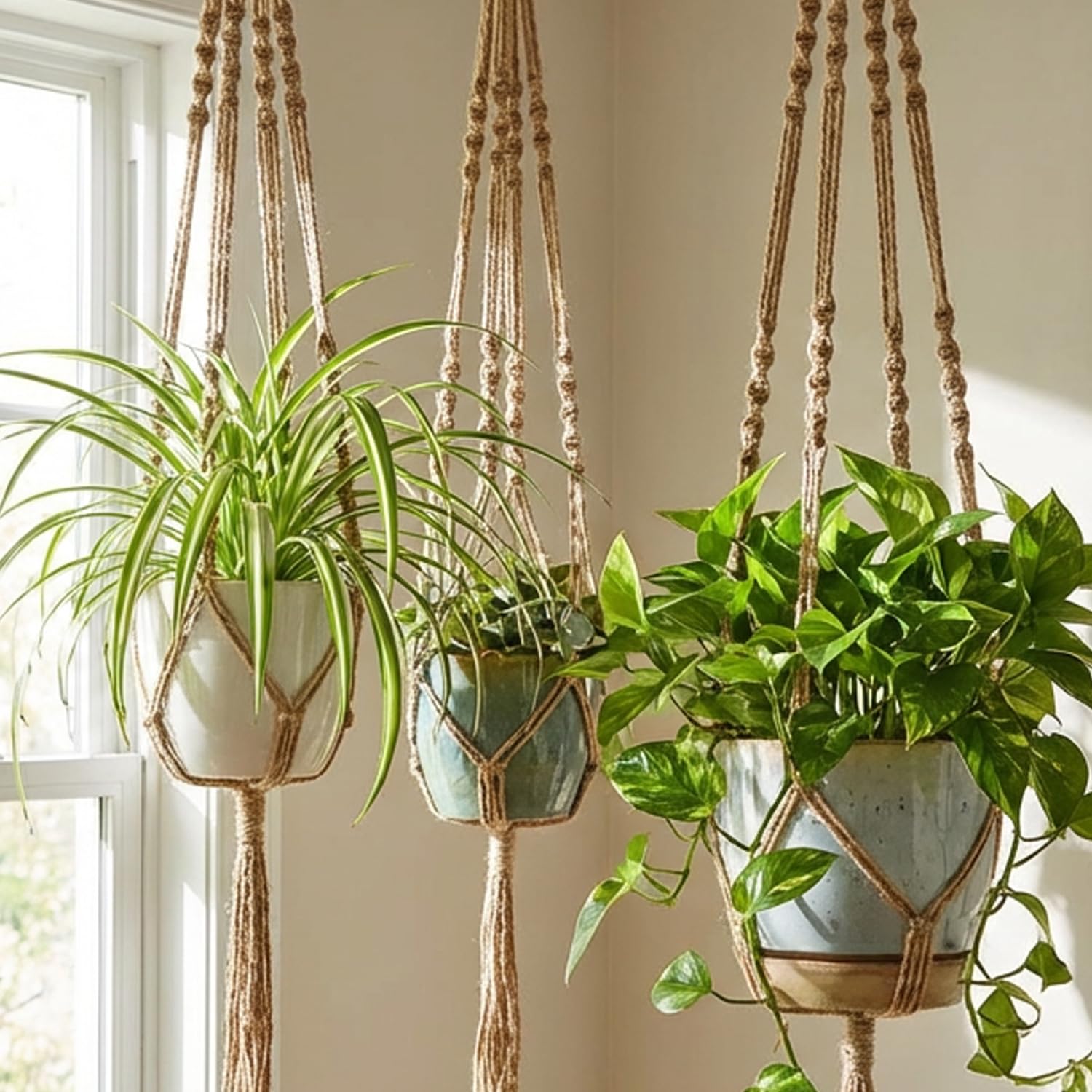 1PC Creative Woven Hemp Rope Net for Linen Flower Pots, Hanging Baskets, Flower 