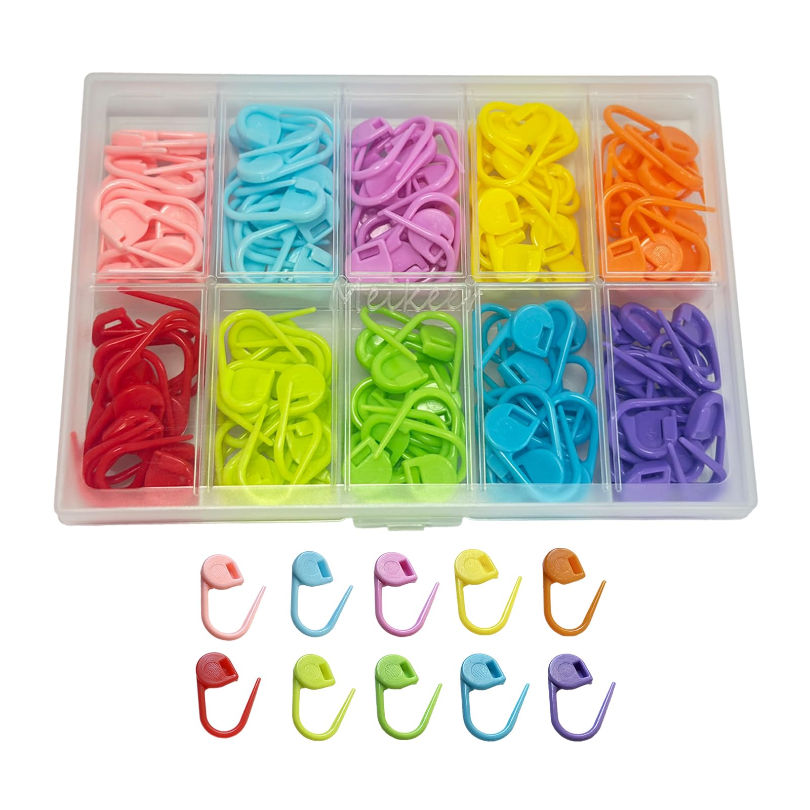 Meikeer 150PCS Locking Stitch Markers with Storage Box, 10 Colors | Smooth Snag-