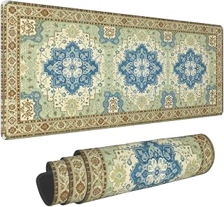 Large Gaming Mouse Pad, Big Extended Green Blue Floral Flower Computer Keyboard Mouse Mat, Water Resist Non-Slip Mousepad Rubber Base Long XL Desk Mouse Pad for Office and Home, 31.5 * 11.8 Inch