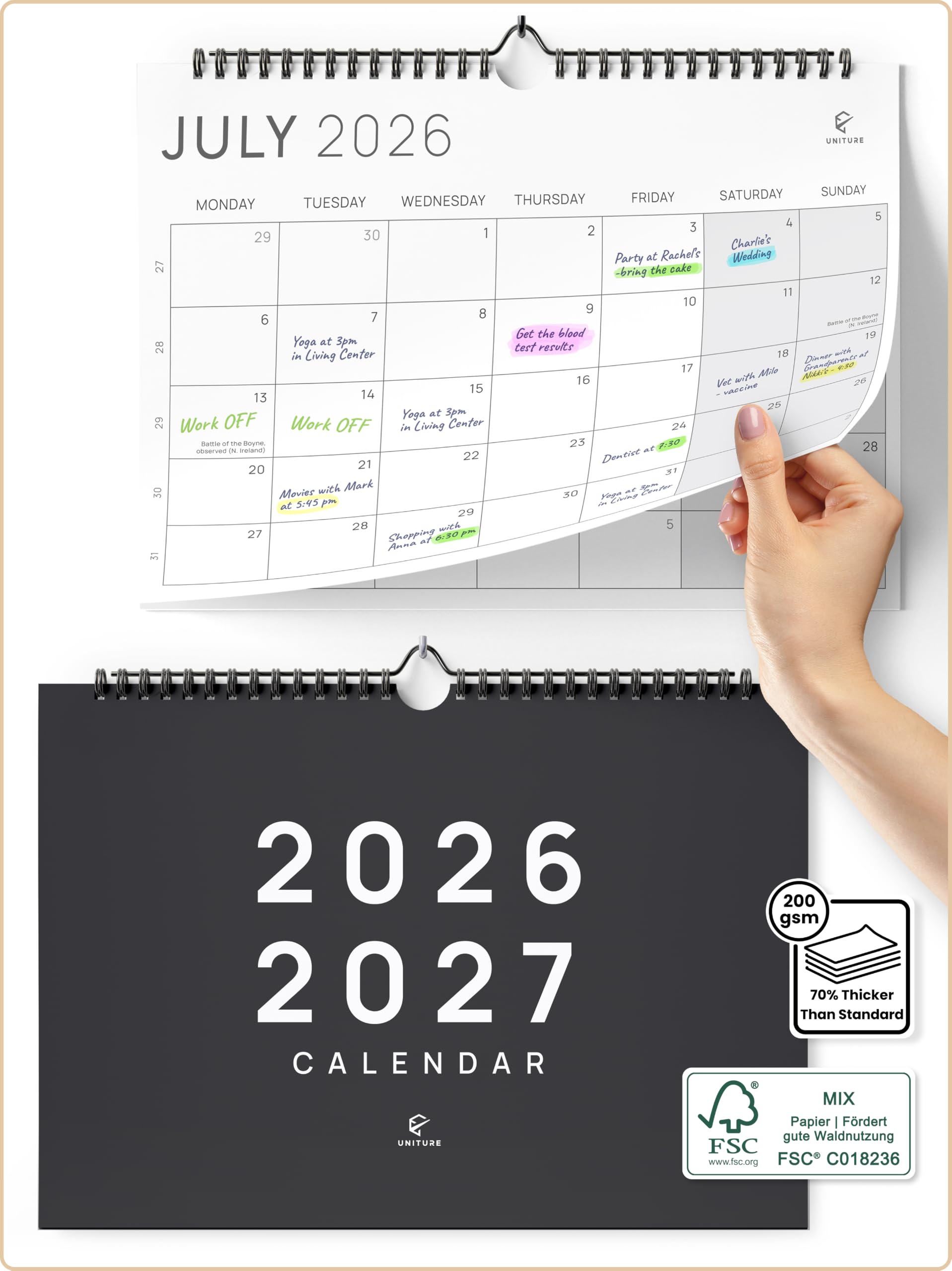 Minimalist Wall Calendar 2026 2027 UK - Calendar 2026 2027 Month to View - 18 mo