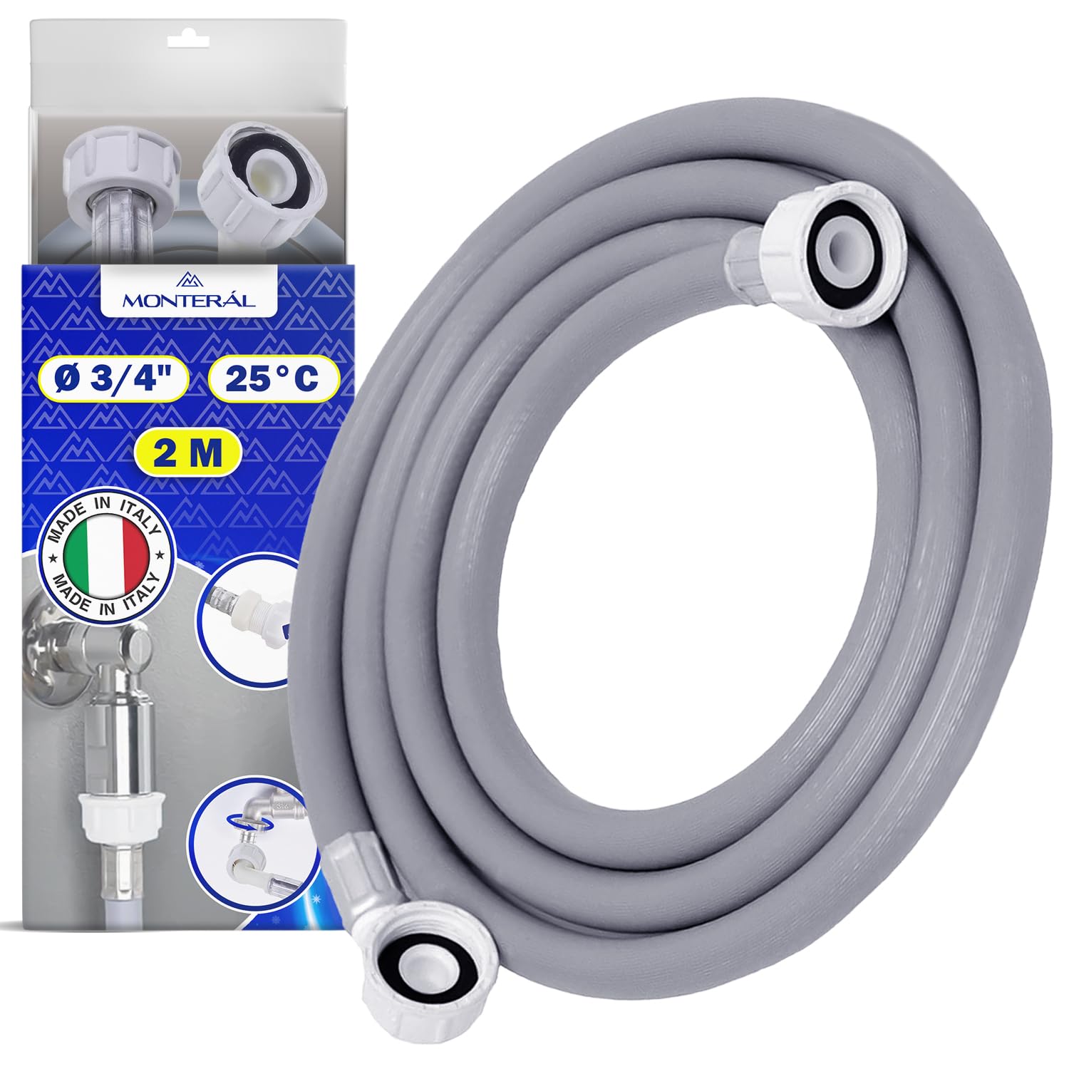 Washing Machine and Dishwasher Hose 2 m for 77 °F 20-60 Bar Ø 3/4" | Made in Ita