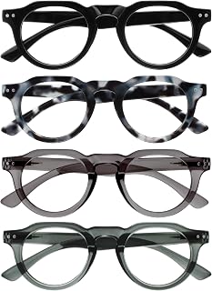 OPULIZE RIO Reading Glasses with Blue Light Blocking for Women and Men, Flat Top Frame with Spring Hinges, Computer gaming glasses, Black, Blue Tort, Dark Green, Mid Grey +2.5 (Pack of 4)