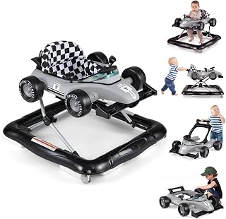HONEY JOY Baby Walker, 4-in-1 Foldable Infant Activity Push Walker, Toddler Car Walker with Adjustable Heights, Music, Lights, Padded Seat, Baby Walker with Wheels for Boys Girls 6-18 Months (Gray)