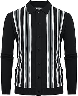 PJ PAUL JONES Mens Cardigan Vintage Striped Knit Sweaters
