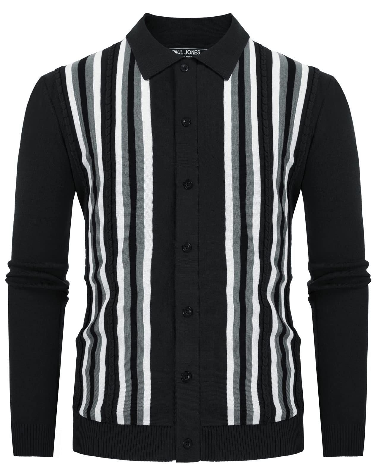 PJ PAUL JONES Mens Cardigan Vintage Striped Knit Sweaters