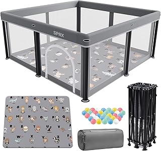 Foldable Baby Playpen With Mat,50"×50" Collapsible Playard For Babies And Toddlers,Indoor&Outdoor Kids Safety Play Pen,Portable Travel Playpen ‌With Travel Pack And 30 Ocean Balls