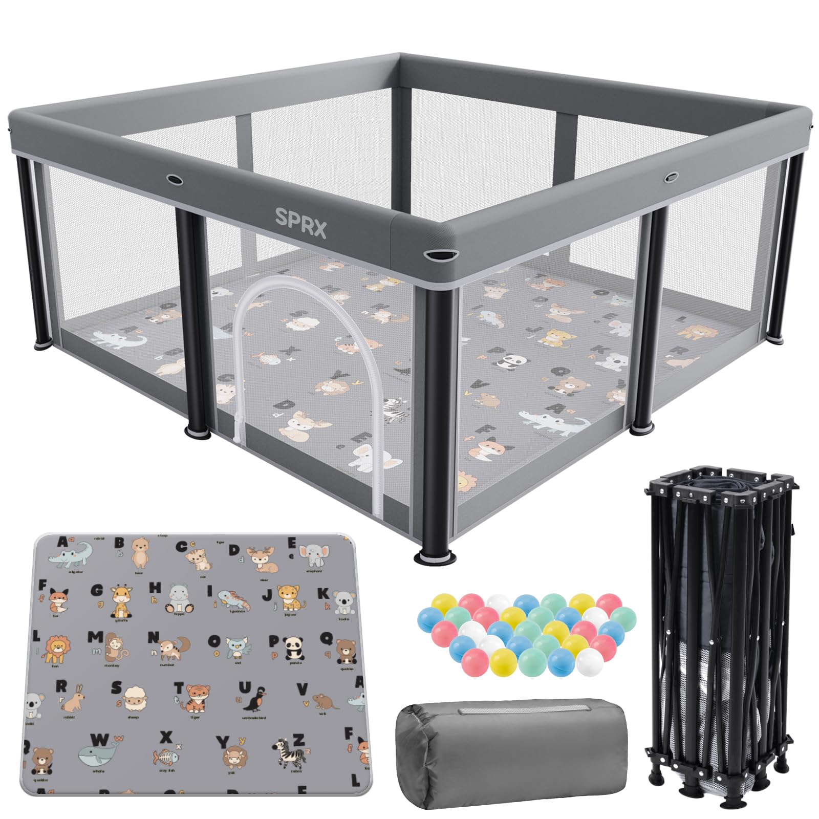 Foldable Baby Playpen With Mat,50"×50" Collapsible Playard For Babies And Toddle
